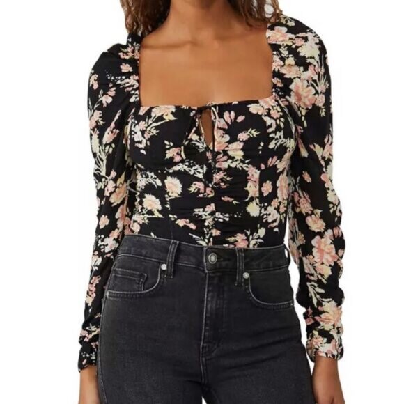 Free People Tops - Free People Hilary Printed Top Black